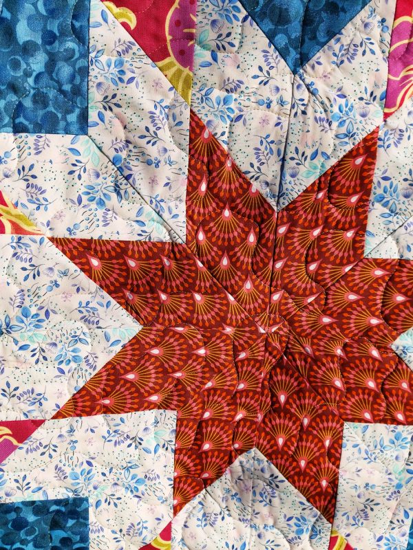 Handmade quilt Little star blue design close-up front