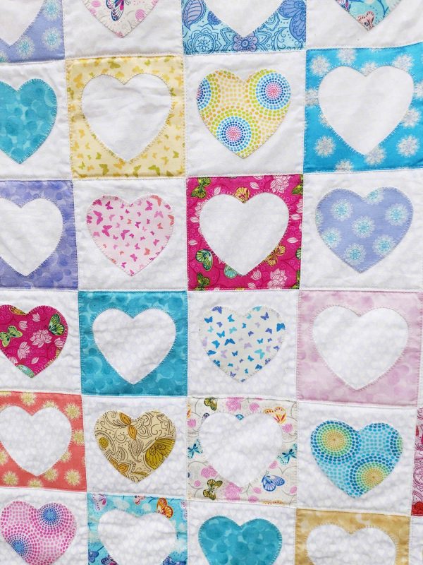 Handmade quilt With all my heart cot quilt pattern close-up front