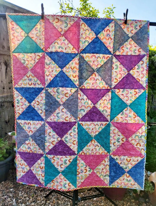 Handmade quilt Rainbow drops design full front